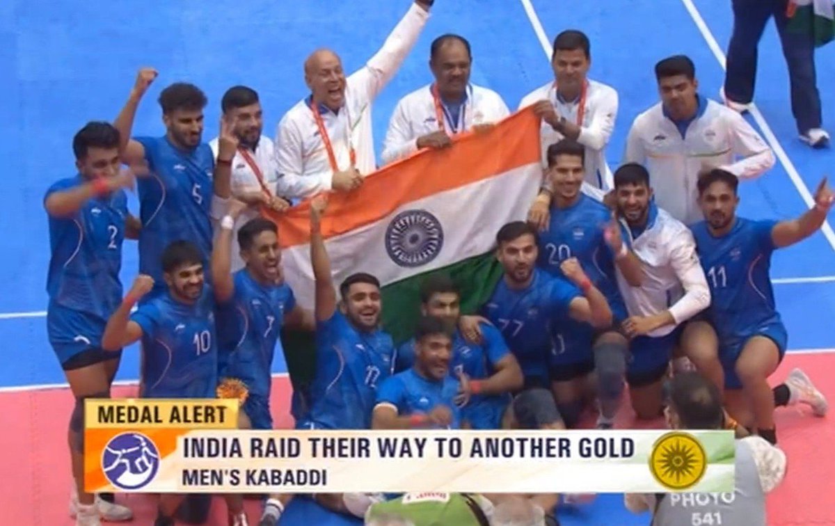 AhujaJiten's tweet photo. 4th #Gold🥇#Medal for #INDIA 🇮🇳.
#India wins 4th Gold Medal at the #AsianGames as #Indian domination in #Kabaddi continues 🔥 🔥 🔥.
#AichiNagoya2026 #AG2026withIAS
🏆 Asian Games Champions
#TeamIndia #AsianGames2026 #IndiaSportsHub #Cheer4India https://t.co/62IRSdwcpH