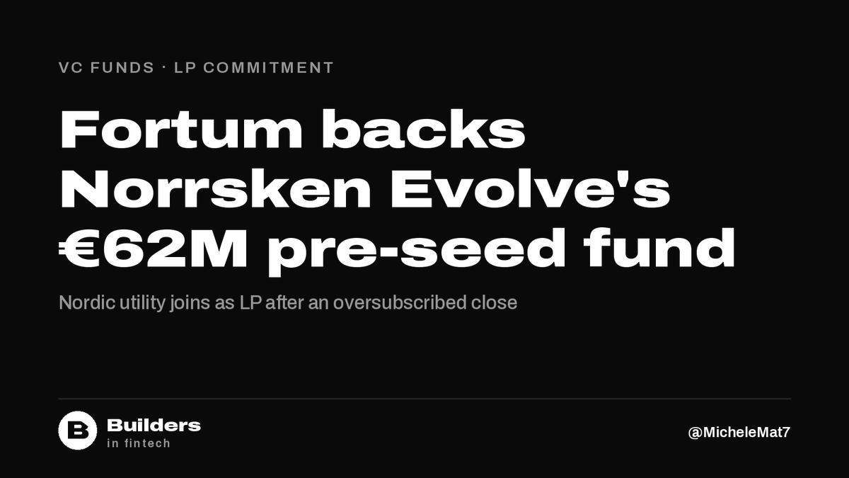 MicheleMat7's tweet photo. Fortum joins Norrsken Evolve as an LP through its venturing arm, backing the €62M pre-seed fund that closed oversubscribed this summer against a €40M target.

The fund has backed 80+ companies; 75% went on to raise follow-on rounds. https://t.co/GNdwi3Yrs7