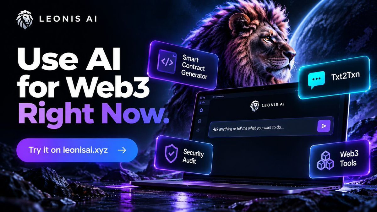 Leonisai_xyz's tweet photo. The next interface for Web3 might not be a dashboard.

It might be a conversation.

Generate smart contracts.
Turn natural language into transactions.
Explore Web3.

All available right now.
Tell Leonis what you want to build or do.

Try it now → https://t.co/QtNwqkTwzy 🦁 https://t.co/BHeU0Lhref