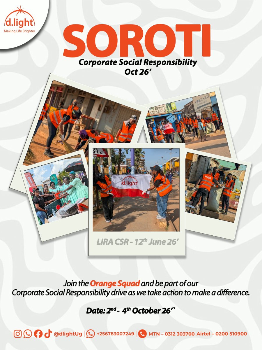 dlight_ug's tweet photo. The Orange Squad is back in action from 2nd - 4th October 2026 for another impactful Corporate Social Responsibility drive. We are ready to take action, give back, and make a difference.Will you be joining the squad? Drop a 🧡 below!#dlightug #wetuli #beyondasalewecare https://t.co/IMLdUZUb6C