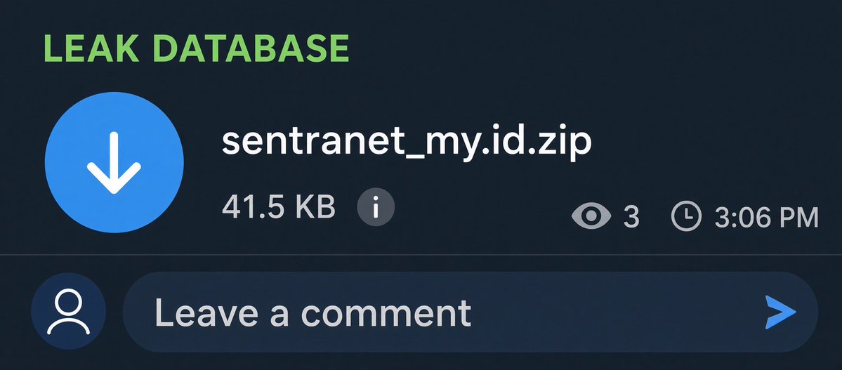CyberPulse56's tweet photo. ‼️🇮🇩 ALLEGED DATABASE LEAK – https://t.co/LCfW9yUsOw

A post claims a fresh database exposure involving https://t.co/2HrnRKtA10, with a 41.5 KB ZIP archive allegedly containing multiple databases.

📂 Claimed databases include:
• sentranet_db
• centranet
• cardpay
• cctv_db
• event_management / event_opr
• news_db
• stock_recap_db
• tournaments
• umkm_website
• Student and user-management databases

🔐 Claimed fields include: names, usernames, password hashes, roles, account timestamps, student addresses, phone/WhatsApp numbers and administrative records.

⚠️ The alleged breach, database contents, authenticity, affected systems and extent of exposure have not been independently verified. Password hashes, credentials and other sensitive data from the post are not reproduced.

#CyberSecurity #DataBreach #DataLeak #Indonesia #ThreatIntelligence #OSINT #DatabaseSecurity