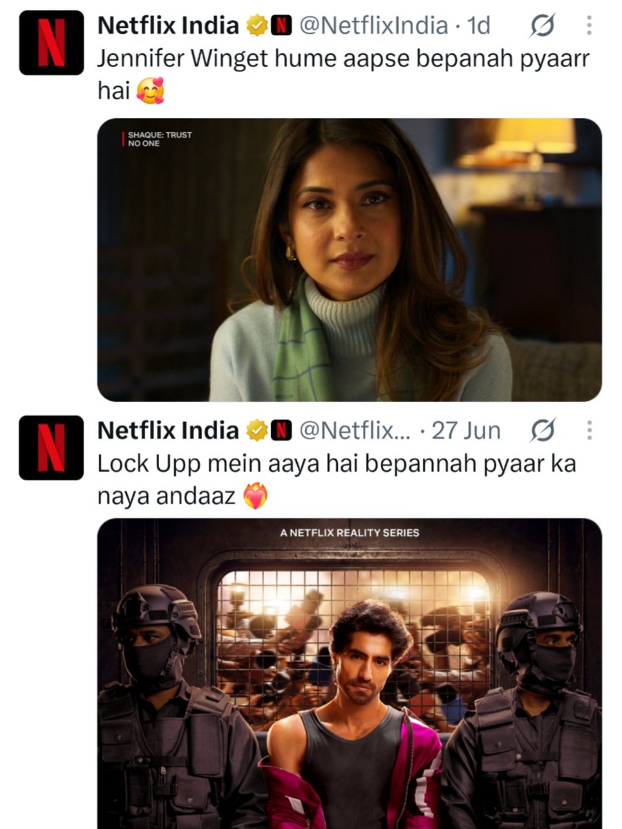 taiha_tarique's tweet photo. Netflix itself knows… Bepannah is a feeling ❤️‍🔥

#JenniferWinget #HarshadChopda #Bepannaah #AdiYa #JenShad https://t.co/EAGrotwQMb