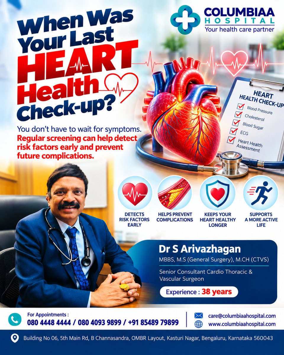 columbiaahosp's tweet photo. ❤️ When was your last heart health check-up? Regular screening can help identify risk factors early and support timely care. Prioritise your heart health today.
🌐 https://t.co/ypxCAfX8tz
#HeartHealth #HeartCheckup https://t.co/NWCNyaQQOZ