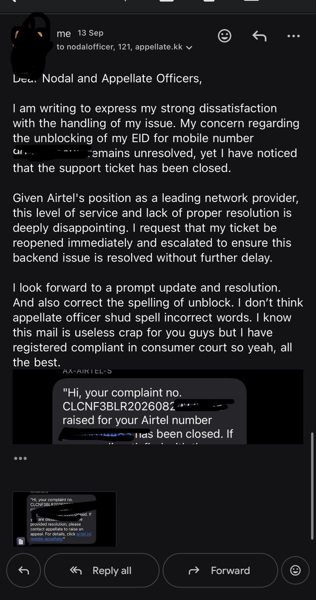 arun_kumar77's tweet photo. So India’s biggest network boosts about customer service and no response since a month. Blessed to have Airtel sim and waiting eagerly to port. 

@Airtel_Presence @airtelindia https://t.co/krVhjS1913