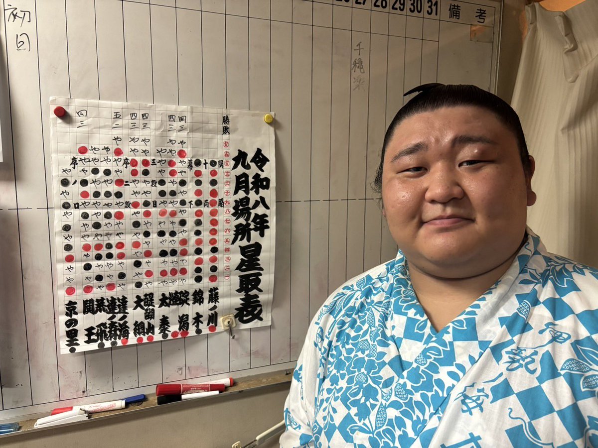 isenoumibeya's tweet photo. 【令和8年度9月場所14日目取組結果】　
藤ノ川⚪︎10-4
錦木⚫︎5-9
碇潟⚪︎4-3✨
達ノ海⚪︎5-2
鬨王⚪︎4-3✨

碇潟が勝ち越しました！
鬨王が勝ち越しました！

【令和8年度9月場所千秋楽取組】　
藤ノ川-熱海富士
錦木-大花竜
太秦-海真
達ノ森-北勝真
荒飛-隆太陸
京の里-田所

#伊勢ノ海部屋 https://t.co/2xWgyda696
