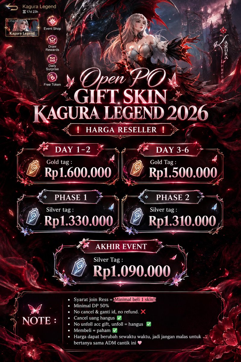 devia_agusti's tweet photo. MLBB!
OPEN ORDER KAGURA LEGEND
2026 + OPEN RESELLER!

Biar nggak salah orang, pastikan hanya menghubungi akun

Toktok @/devvaarraseo
X @/devia_agusti 
WAWA +886 974 342 753

Note!
Selain akun di atas = bukan akun resmi aku. Hati-hati akun palsu/penipuan!! jadi jangan malas untuk bertanya

#KaguraLegend2026 #KaguraLegend #MLBB #MobileLegends #MLBBStore