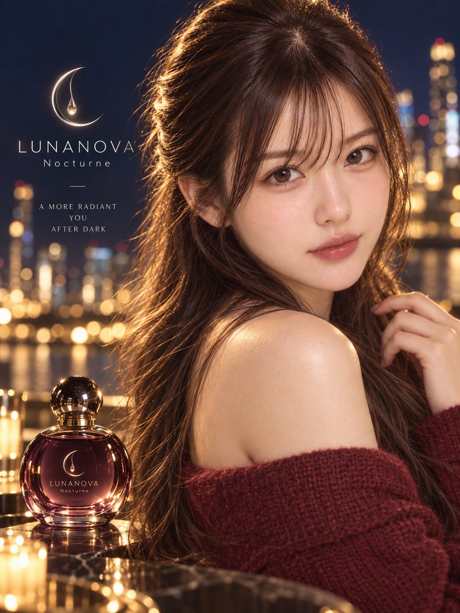 GenAI_study_jp's tweet photo. 夜は、少し大胆な私でいたくて。
朝は、素肌に嘘つきたくなくて。
LUNANOVA、二つの顔。
#AI生成 #AIグラビア #架空広告 #LUNANOVA #香水 #スキンケア #フォトアート https://t.co/4QiZi6wo7W