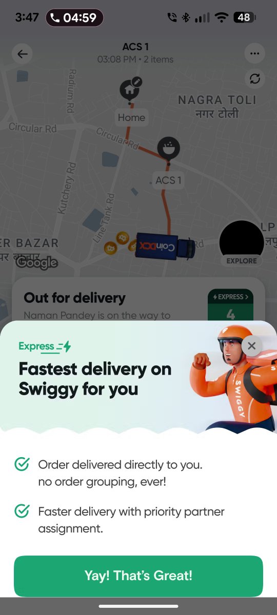 TheFabSohail's tweet photo. Placed an express order at 3:08 PM and it's still delayed way past the delivery window. Customer support is completely unresponsive and not helpful at all. What is the point of paying for "express"? Fix this. @Swiggy @SwiggyCares https://t.co/PxYsuNYoVg