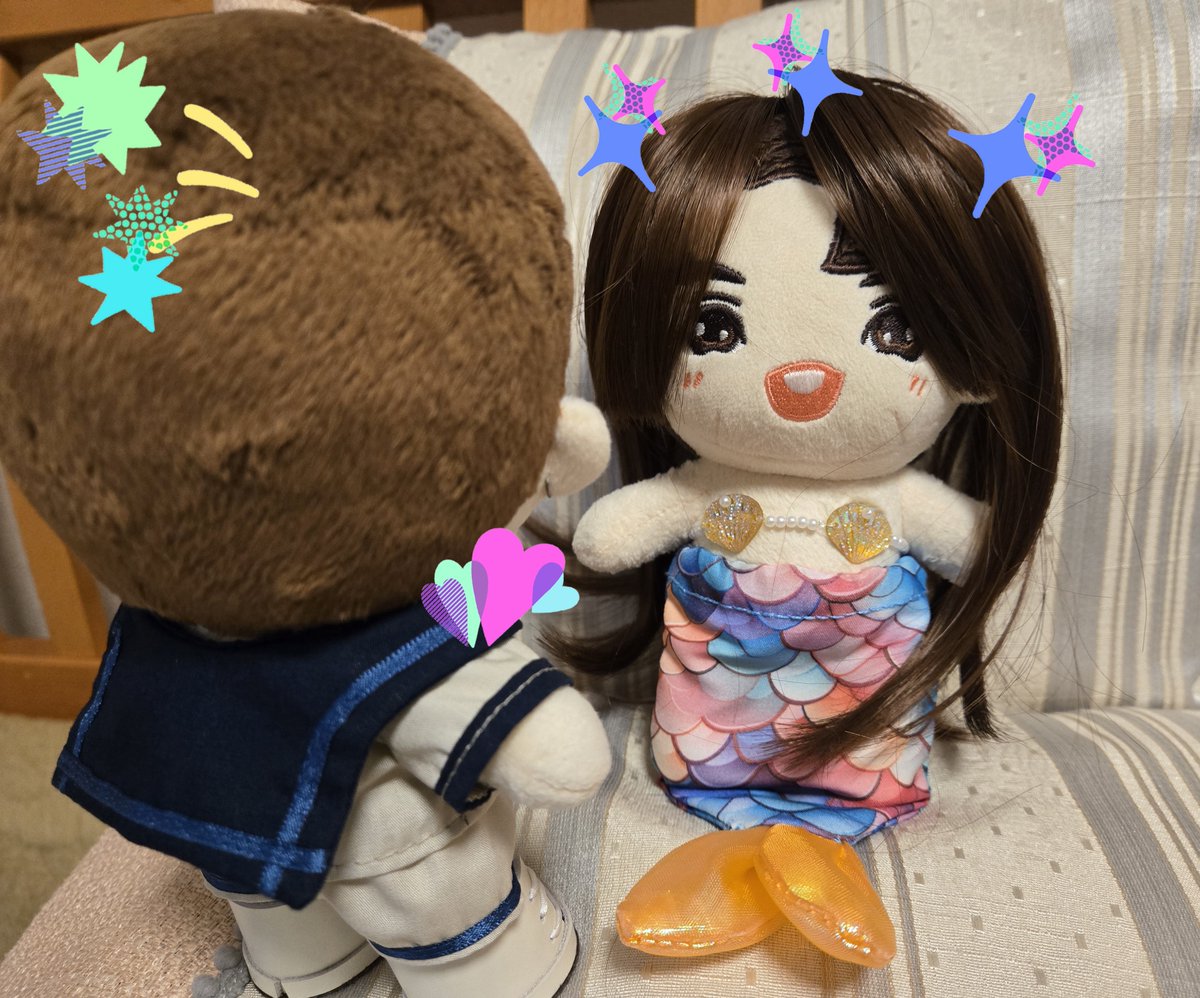 sakura78420982's tweet photo. くぅ @kuuudesuyo ちゃんに作ってもらった🧜‍♀️といただいた長髪にお着替え🐰

🐰にあうぬ？
🐺まーめいどさんぬ✨️
     ぬいん、せくしーぬ💘

#タイ沼ぬい部 https://t.co/nPzDbiTDoy