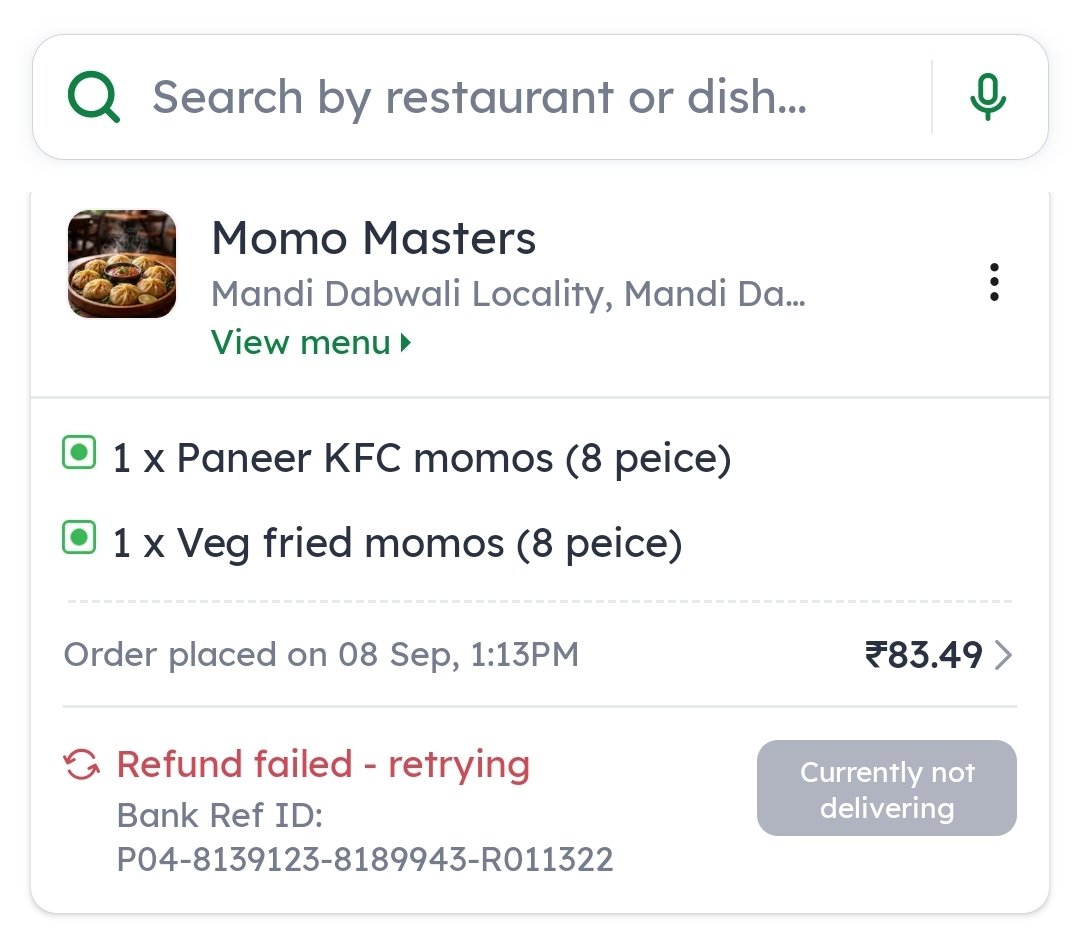 AakashJindal6's tweet photo. @zomato @zomatocare refund not credited yet https://t.co/29PRY7KSN8