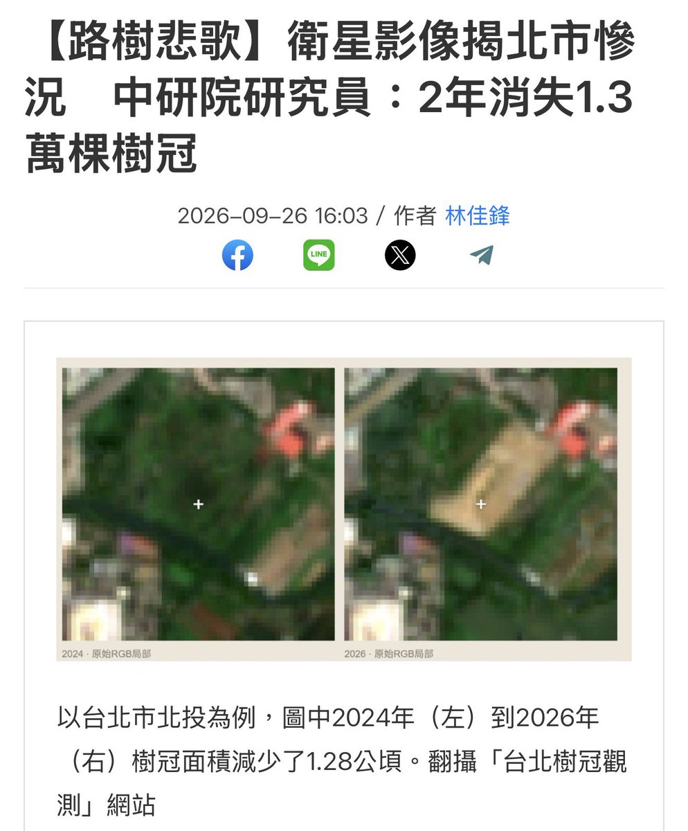 ffrich2025's tweet photo. 台北市經過中研院研究員證實
2年就少了1.3萬棵樹
台北電鋸殺樹魔X萬安 https://t.co/53cEMP3TO2