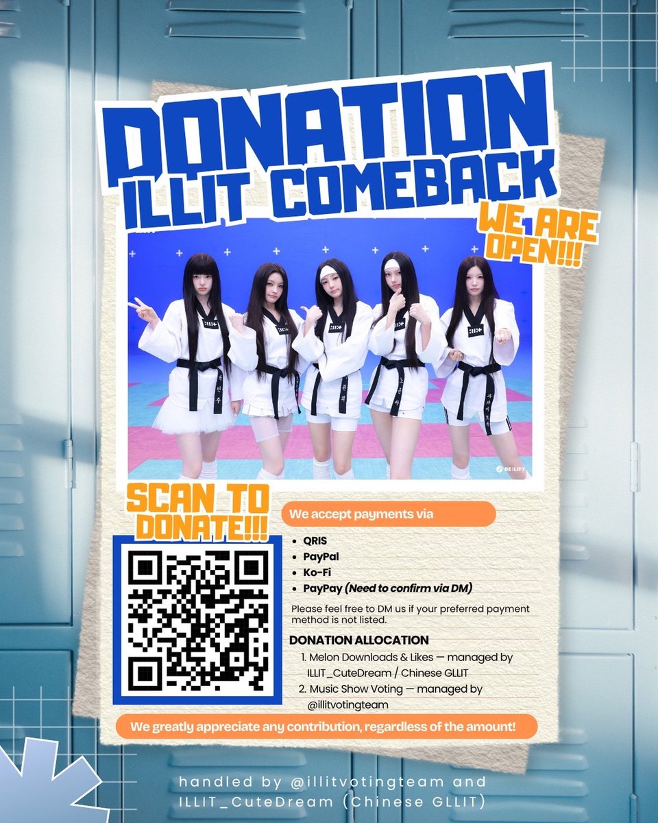 illitvotingteam's tweet photo. ILLIT COMEBACK FUNDRAISING OPEN!

ILLIT is coming back with their 5th mini album "BREAK EVEN" on October 26, 2026!✨

To support ILLIT during this comeback, ILLIT VOTING TEAM, together with ILLIT CUTE DREAM (Chinese GLLIT), is opening a fundraising campaign for voting & digital support.

Every donation, no matter the amount, is greatly appreciated! 🩷

If you'd like to contribute, simply scan the QR code attached below. 

Let's support ILLIT together, GLLIT!🫶🏻

#ILLIT #아일릿
