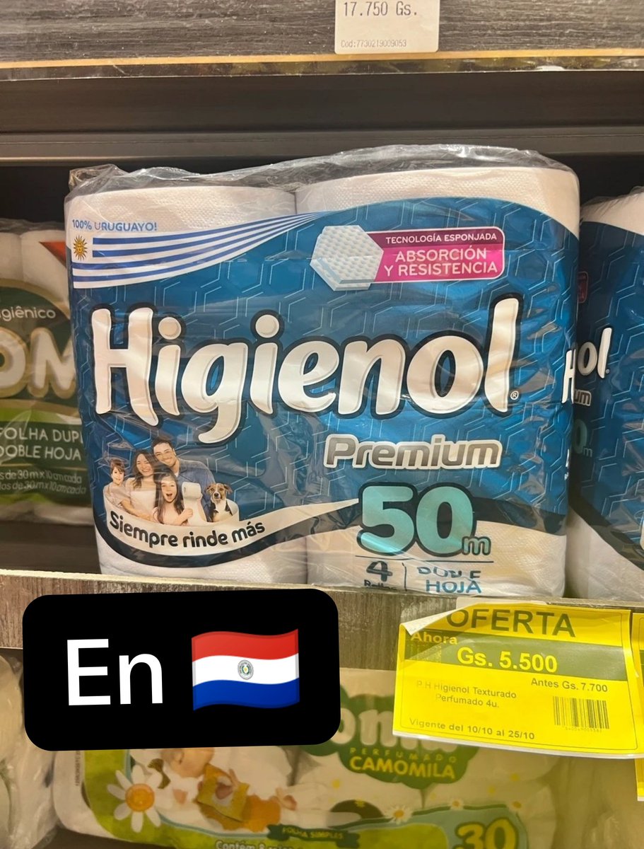 Anonym_UY's tweet photo. Papel Higiénico Higienol (Producto hecho 100% en Uruguay)

En UY 🇺🇾: 239$ UY
En PY 🇵🇾: 37$ UY (5500 Guaraníes)

Se fabrica en Uruguay, viaja más de 1400 kilómetros y sale 86% más barato que en Uruguay https://t.co/Mgs6UNSJ2z