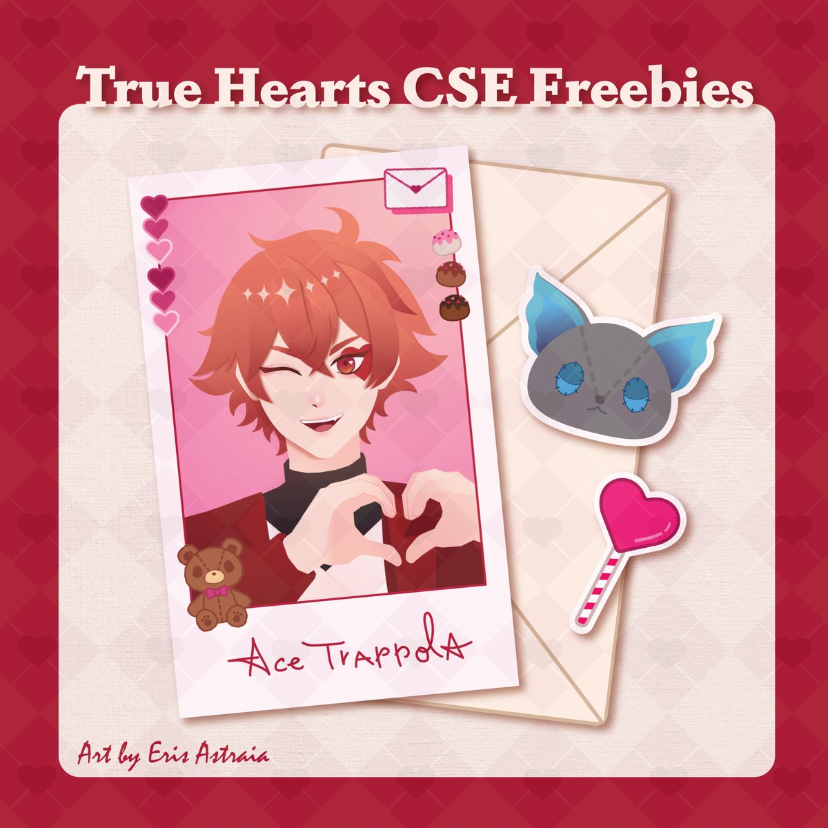 ErisAstraia's tweet photo. Couldn't use my drawing tablet, and had to make these using my mouse and illustrator 😢 so it looks slightly different from my usual art, but here are my freebies ✨️ I'll be cosplaying as Ace too, see you prefects tomorrow ❤️ 

@rosetinecomm
#TrueHeartsCse #TWSTCSE https://t.co/DkzYWEK4jm
