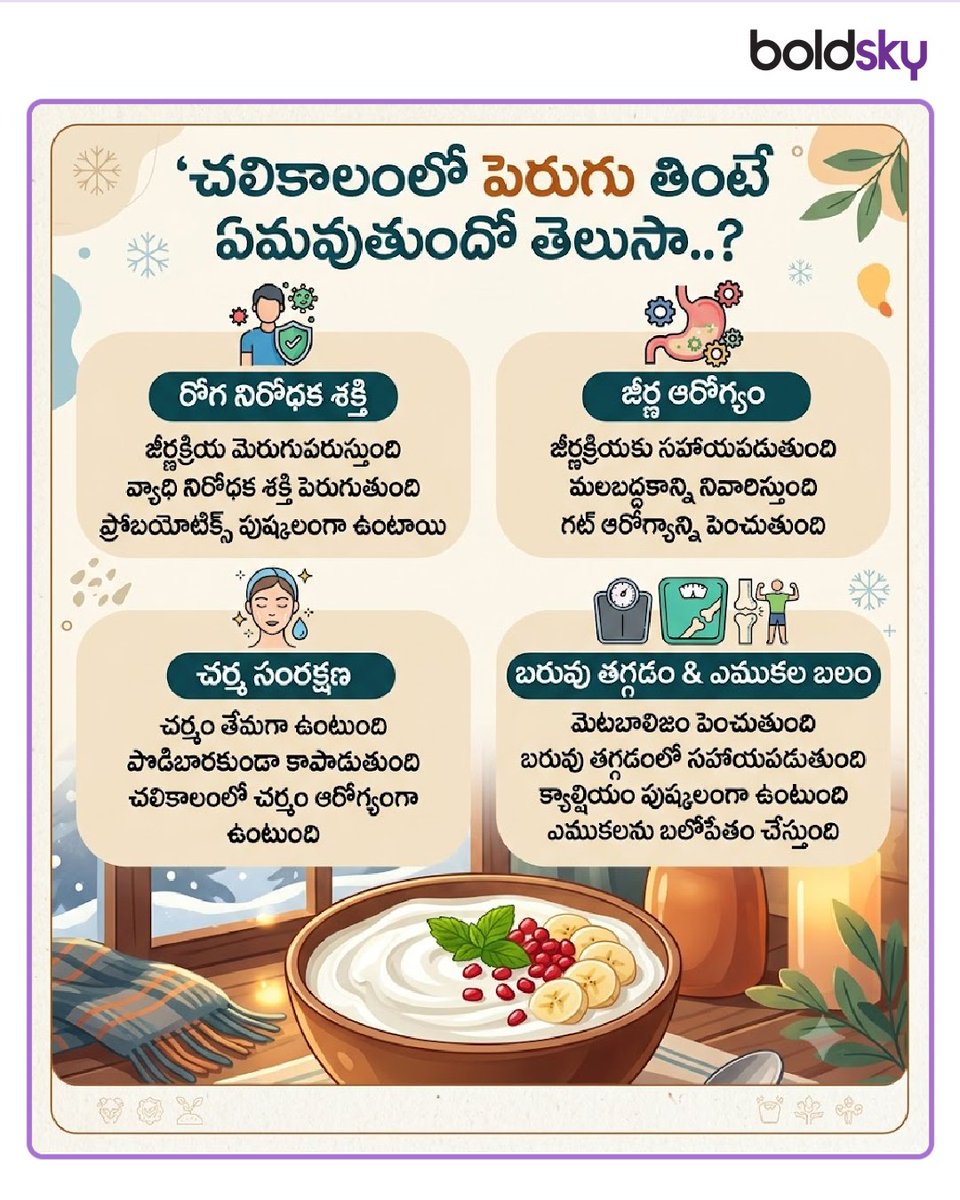 BoldskyTelugu's tweet photo. చలికాలంలో పెరుగు తింటే ఏమవుతుందో తెలుసా..?
#Curd #CurdBenefits #WinterSeason #HealthBenefits #HealthUpdates #BoldskyAI #Boldskytelugu https://t.co/sacAJBdJMG