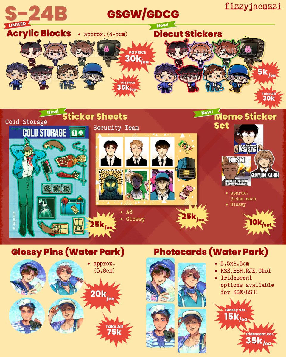 fizzyjacuzzi's tweet photo. [❣️🔁 appreciated]
S-24B Burger BANGER #CF23 PO (Batch 2) open!
📌until Oct 3rd
📌PICKUP ONLY, both days
📌More under reply (+samples!)

R99 R1999 (Charon)
GSGW GDCG
DC Comics
AWCT 八仙
DCMK
Fate Stay Night
LOTM (Gehrman)
🛒https://t.co/gRVikgB1O4
#cf23catalogue #comifuro23 https://t.co/LDzWPimtWS