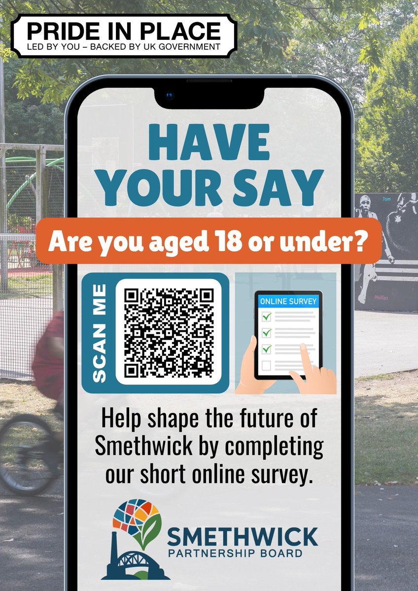 SmethwickWMP's tweet photo. Smethwick Pride in Place programme, we are keen to ensure that young people's voices are helping to shape future investment priorities and community projects within Smethwick.

Please complete the survey using the link below and QR code:

https://t.co/p66GZfvLY0 https://t.co/rRCDqNcEmq