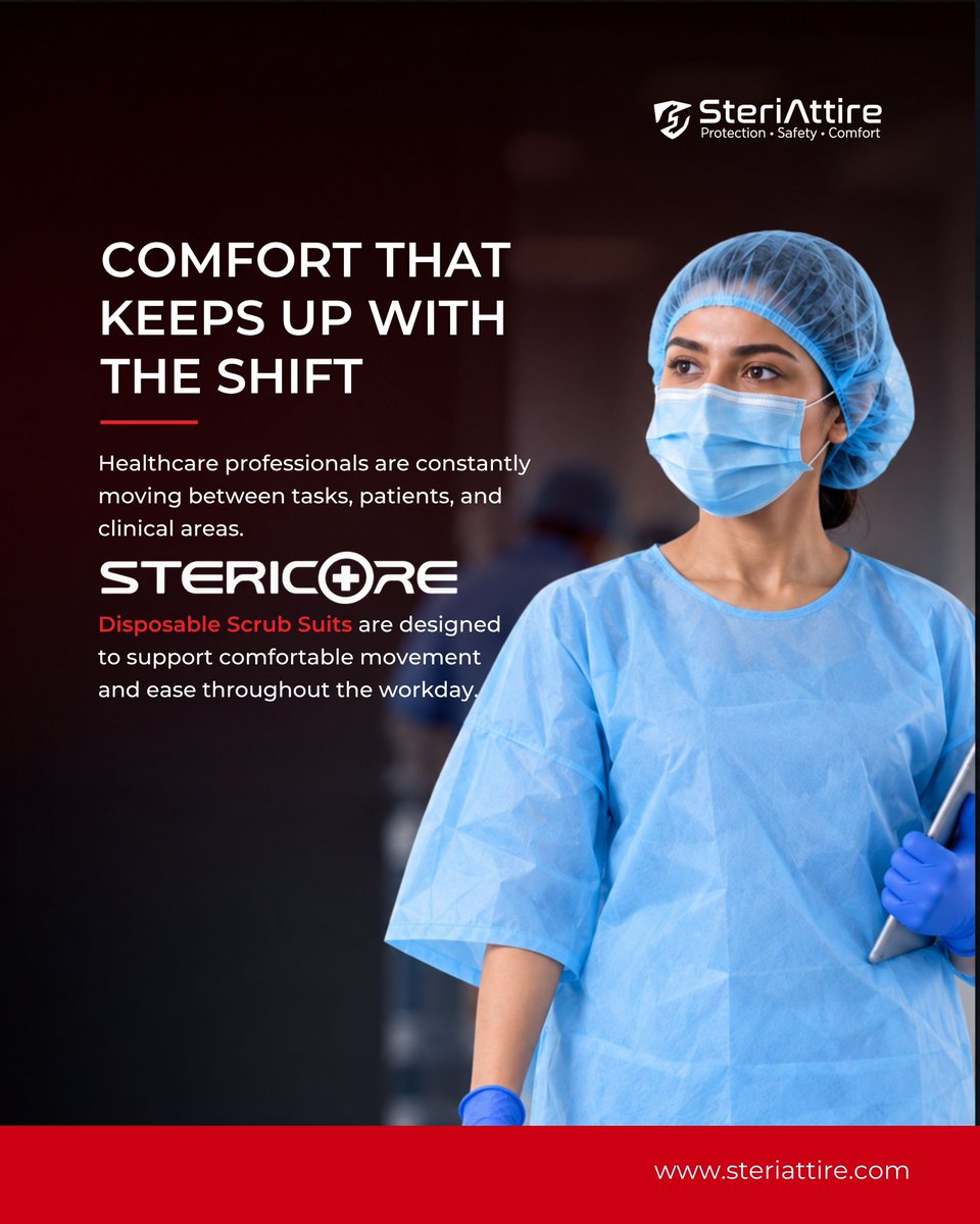 SteriAttire's tweet photo. Healthcare professionals are constantly on the move. STERICORE Disposable Scrub Suits are designed to support comfortable movement and ease throughout the workday.
Comfort that keeps up with the shift.
#SteriAttire #STERICORE #DisposableScrubSuits #Healthcare #MedicalWear https://t.co/LbQmnH4L8c