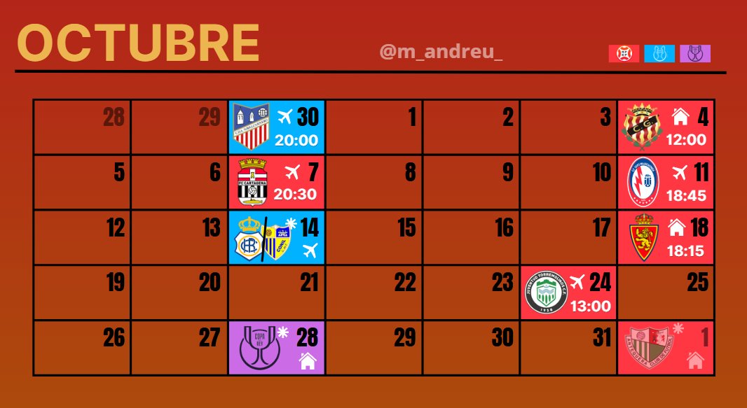 m_andreu_'s tweet photo. 📆CALENDARIO REAL MURCIA OCTUBRE:

✍️Apunten fechas de todos los posibles partidos que podrá jugar el Real Murcia en este intenso mes entre liga y competiciones coperas. https://t.co/yAFWq9yIAu