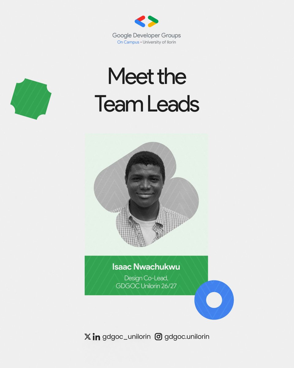 gdgoc_unilorin's tweet photo. Meet Isaac Nwachukwu, our Design Co-Lead for GDGoC Unilorin🥳 

Working alongside the Lead, he'll be shaping the graphics and creative details behind everything we share this session.

With a sharp eye and a passion for good design, we're excited to have him on this journey. https://t.co/tY0qUFacsg