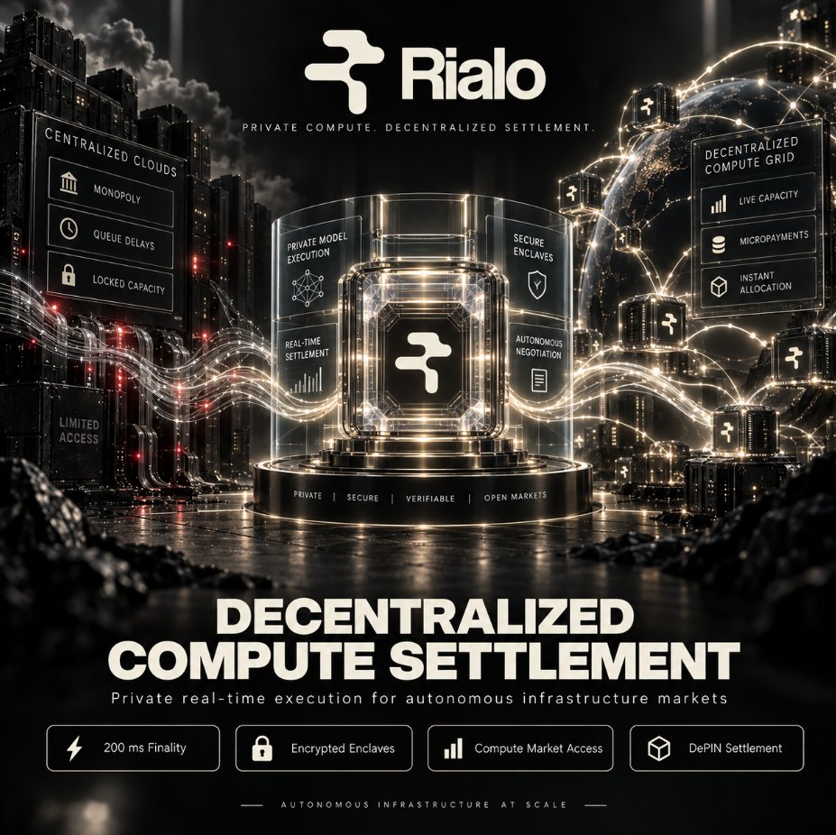 0xserhat's tweet photo. The expansion of artificial intelligence is severely bottlenecked by centralized computational infrastructure.

When autonomous agents attempt to scale their operations they are forced to rely on monopolized cloud providers. Decentralized physical infrastructure networks offer an alternative but standard blockchains cannot process the high frequency microtransactions required for instant compute settlement. This forces developers to choose between centralization and network lag.

@RialoHQ  engineers the exact settlement layer required for decentralized physical infrastructure.

By combining hardware enforced privacy with 200 millisecond finality the protocol allows autonomous agents to dynamically negotiate and purchase computational power in real time. Proprietary AI models can now operate across decentralized networks without exposing their core architecture to public ledgers.

The monopoly on physical infrastructure is broken. The autonomous economy now scales entirely on a decentralized computational grid.