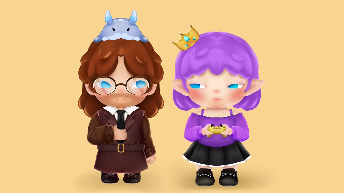 MitsukiVt's tweet photo. EVERYONE!!! 
Look at this wonderful drawing that my bb gurl @mynsane made for me and @_EternalVibe 

It's so adorable and we look like those hirono figurines from Pop Mart! I love it!!! 

Also check her out since she has her art comms open too :3
#MitsuGallery https://t.co/OuUBuPyiC9