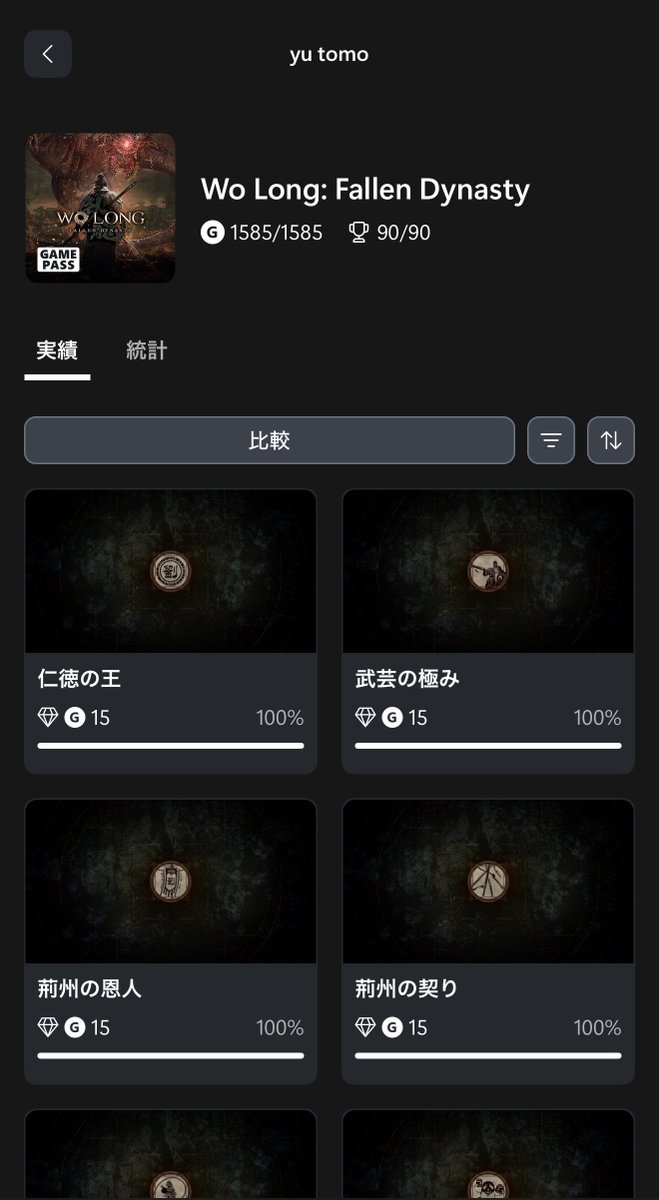 yutomo360's tweet photo. 『Wo Long』実績全解除したぞぉぉい🫨

3年前の初プレイ時は最初のボスで諦めたけど、改めて始めてみたら意外とすんなり進めた❗️
難しかったら一旦寝かせて、別のゲームで経験積んでから再挑戦。ってやり方もわりと良いね😌
#WoLong https://t.co/r0jlzSAR4I