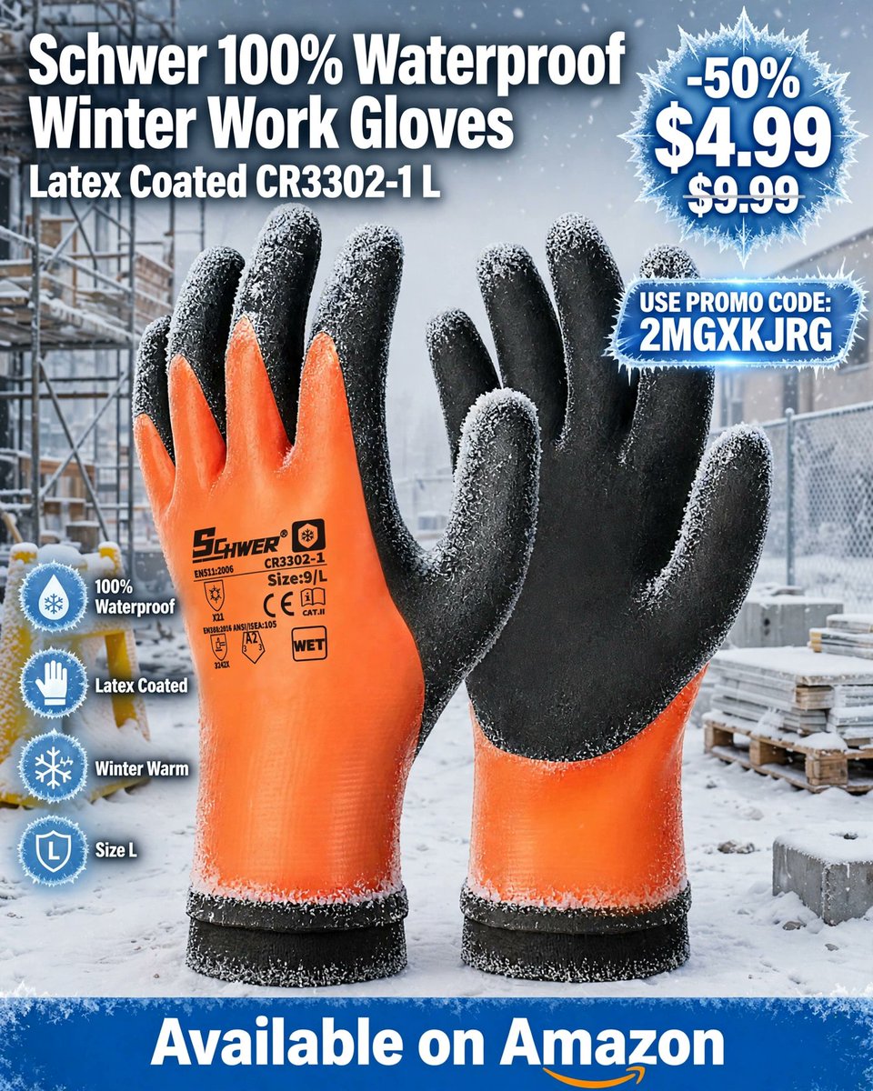 PrimesDeals's tweet photo. 🧤 Schwer Waterproof Winter Work Gloves 🧤

💧 100% Waterproof Protection
❄️ Warm Winter Work Gloves
🛡️ Durable Latex Coated Grip
🏷️ Use Promo Code: 2MGXKJRG
💰 50% OFF — $4.99
🔗 Affiliate Link 👉 https://t.co/a5DsxgAtBy https://t.co/FIVWUzoRf6