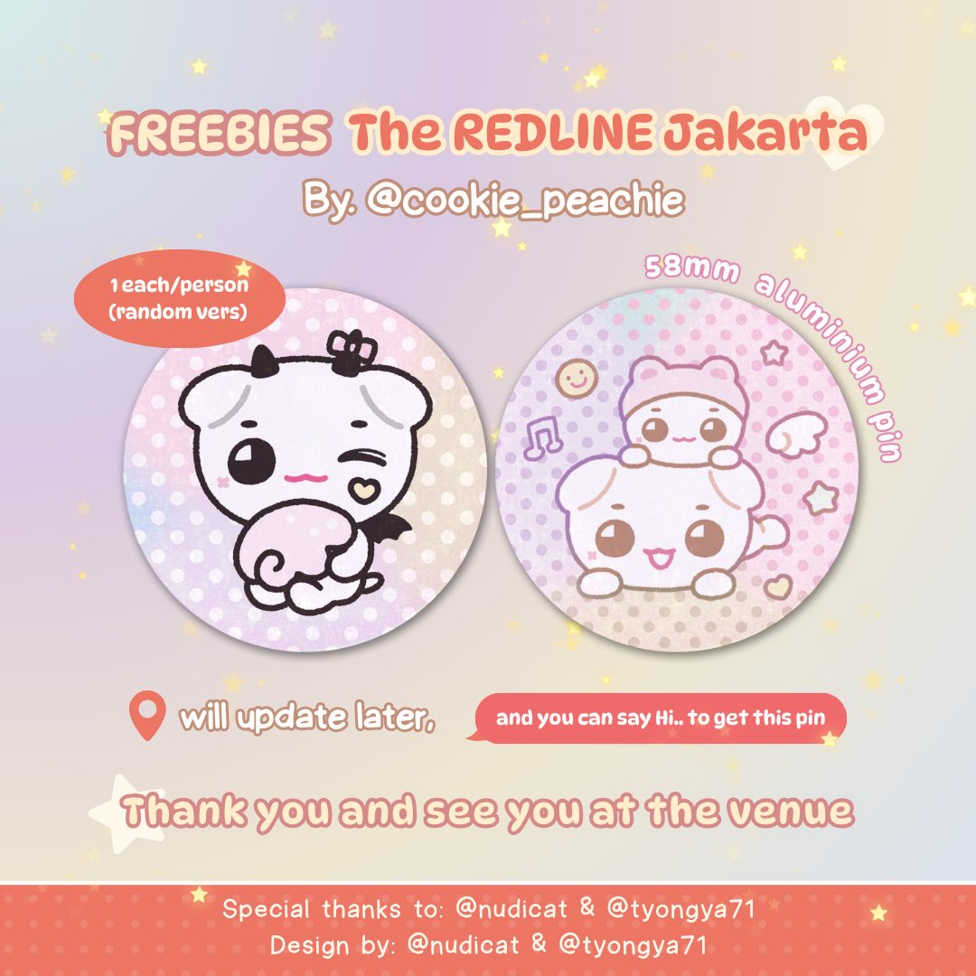 cookie_peachie's tweet photo. ♡。·˚˚·  Freebies The Redline in Jakarta·˚˚·。♡

🌹By, @CooKiePeachie_ 
🌹Design by: @nudicat & @tyongya71 
🍓 1 pin/person (random)

Date: 03 Oct 2026
📍Indonesia Arena 
๑·̑◡･̑๑ detil lokasi & lainnya akan dishare di hari H event

Find me and say 👋 I wiil give you the pin

Special thanks to: @nudicat & @tyongya71 

See you, sijeuni🫶🏻💚