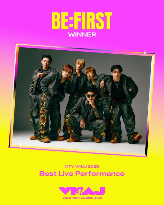 STREAMJPTV's tweet photo. ／
#VMAJ2026 WINNER🏆
＼
 
BE:FIRSTが「Best Live Performance」を受賞！

詳細はこちら👇
https://t.co/EWIRgozMCb

@BEFIRSTofficial
 #BEFIRST https://t.co/FCeATfXMT1