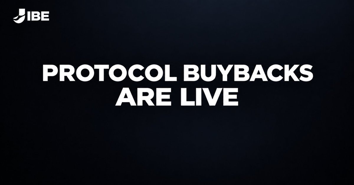 JibeTrade's tweet photo. $JIBE protocol buybacks are now live.

80% of the protocol’s revenue share is used to buy back and burn $JIBE.

This is separate from any token-level burn allocations. As activity across Jibe generates protocol revenue, 80% of that revenue is routed into $JIBE buybacks and burns.

Every protocol buyback and burn can be tracked and verified here:
https://t.co/NOEq3BQiTe