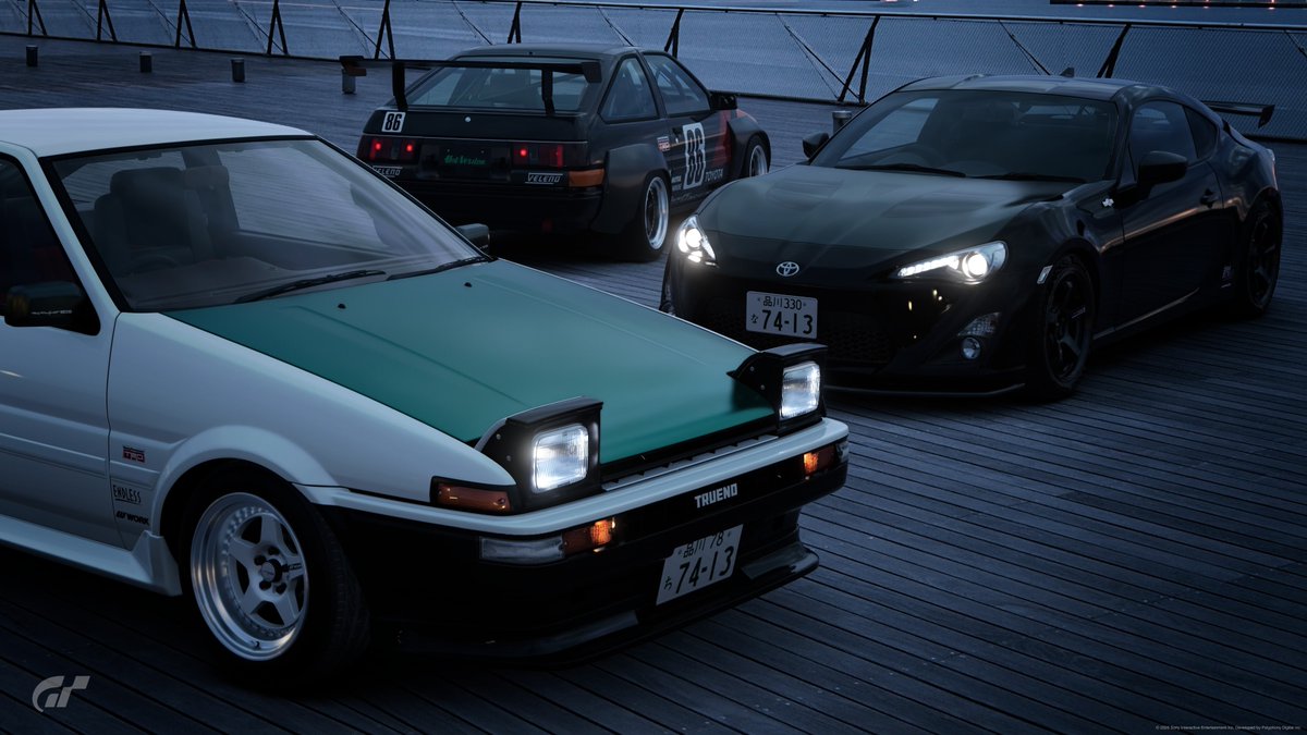 Sou_SO726's tweet photo. グランツーリスモ7で、土屋圭市氏（@k1tsuchiya）のストリート号・スーパーN2・クロハチの3台を作ってみました。3台ともすでにカーリバリーを公開していますので、良ければご使用ください。
#グランツーリスモ7
#ハチロク https://t.co/2lnDPilpQw