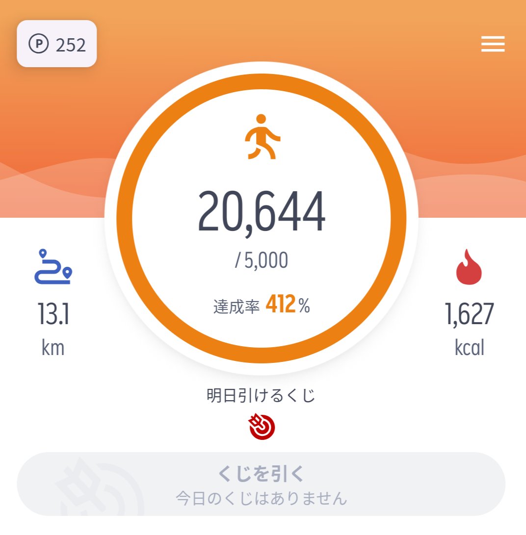 20,644歩13.1kmを記録したスマートフォンの歩数画面