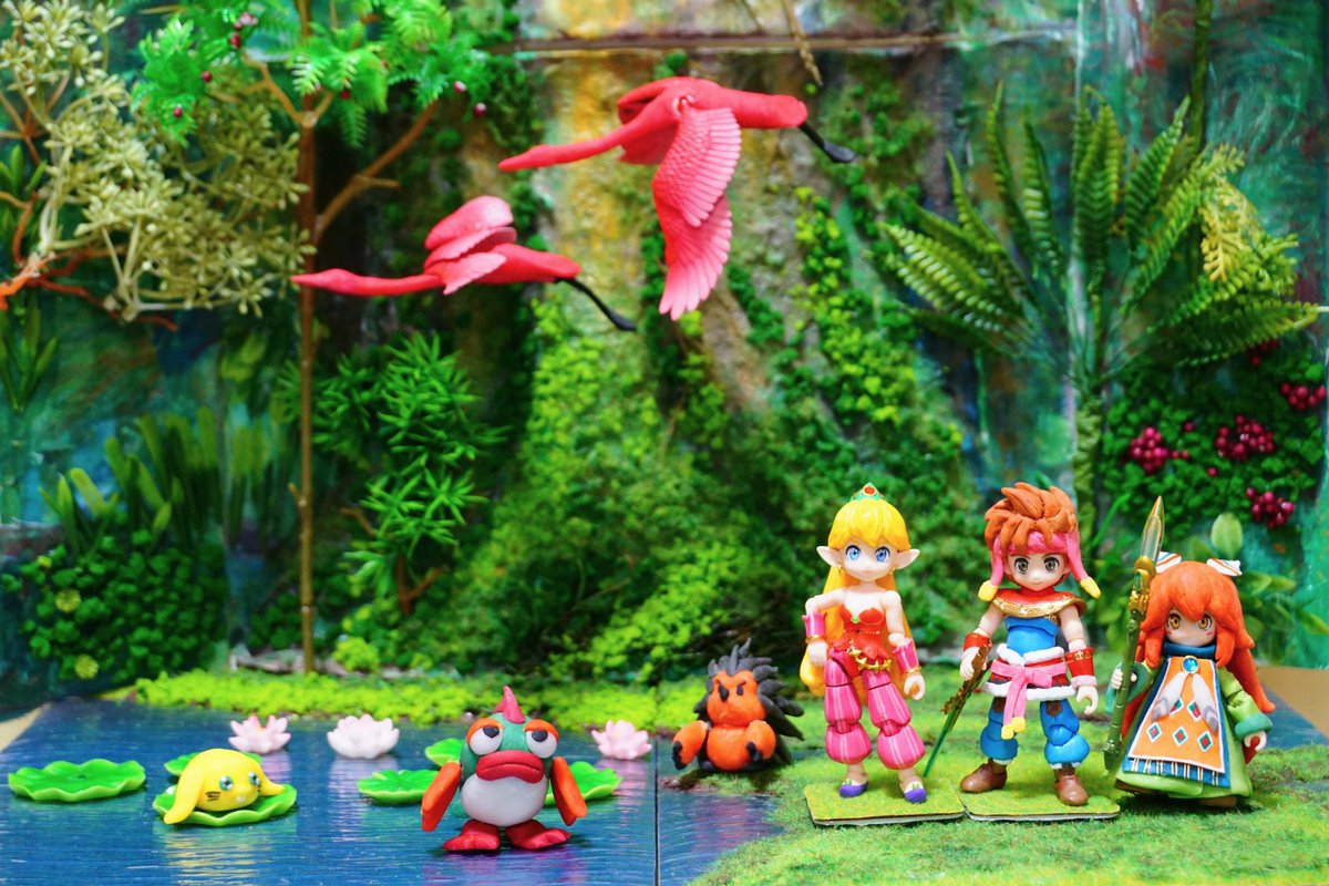 littlePoppentje's tweet photo. #リンクトラベラーズ と #ガシャポンクエスト を
加工して作った　ランディ、プリム、ポポイです✨
オマケでモンスターも少し

工作素材は 樹脂粘土、プラ材、エポパテが中心です。

#聖剣伝説 https://t.co/m5rg4Vp4AB