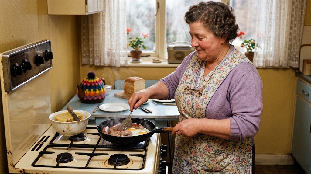 SamaHoole's tweet photo. A cast iron pan's non-stick coating is baked-on animal fat, and the pan that replaced it was made for decades with a chemical DuPont paid $671 million to settle lawsuits over.

Cast iron:

- One material, poured in a foundry
- Its non-stick layer is fat, baked hard onto the metal
- Gets slicker every time you fry in it
- Goes in the oven, on the coals, over a fire
- Puts iron into whatever you cook
- A 1930s Griswold still fetches more than a new pan
- Outlives the person who bought it

Non-stick:

- A skin of PTFE over thin aluminium
- Starts breaking down at around 260°C
- The fumes give people polymer fume fever
- The same fumes kill pet birds in the next room
- Made with PFOA until the industry phased it out
- PFOA was found in the blood of nearly every American tested
- Sold on the understanding you'll buy another in a few years

Your grandmother's non-stick came off the Sunday joint. Yours came with a class action.