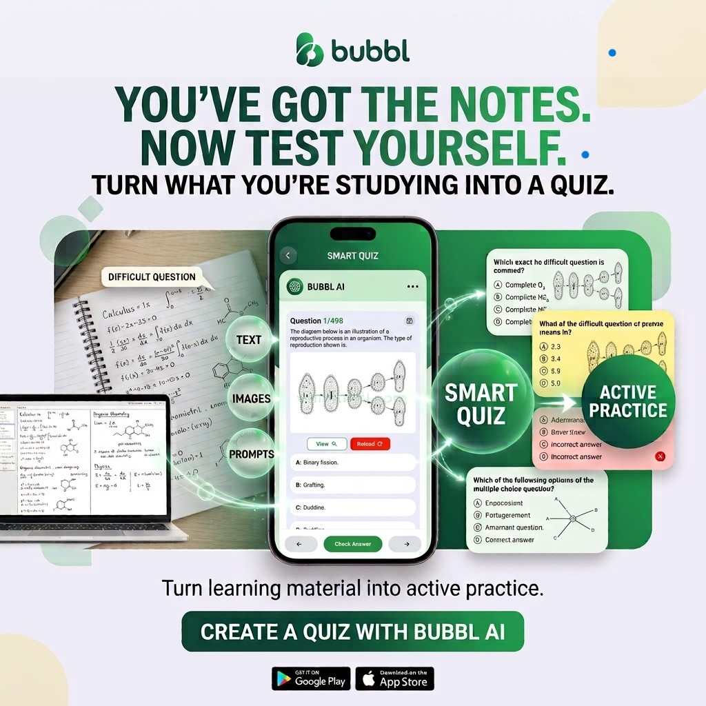 withbubbl's tweet photo. Got the notes?
Turn them into a quiz with Bubbl AI.
Practice what you're learning, test your understanding, and improve faster.
π Explore Bubbl
#BubblApp #BubblAI #SmartLearning #JAMBPrep #WAECPrep #StudySmart #EdTech #EducationNG https://t.co/awswodwbew