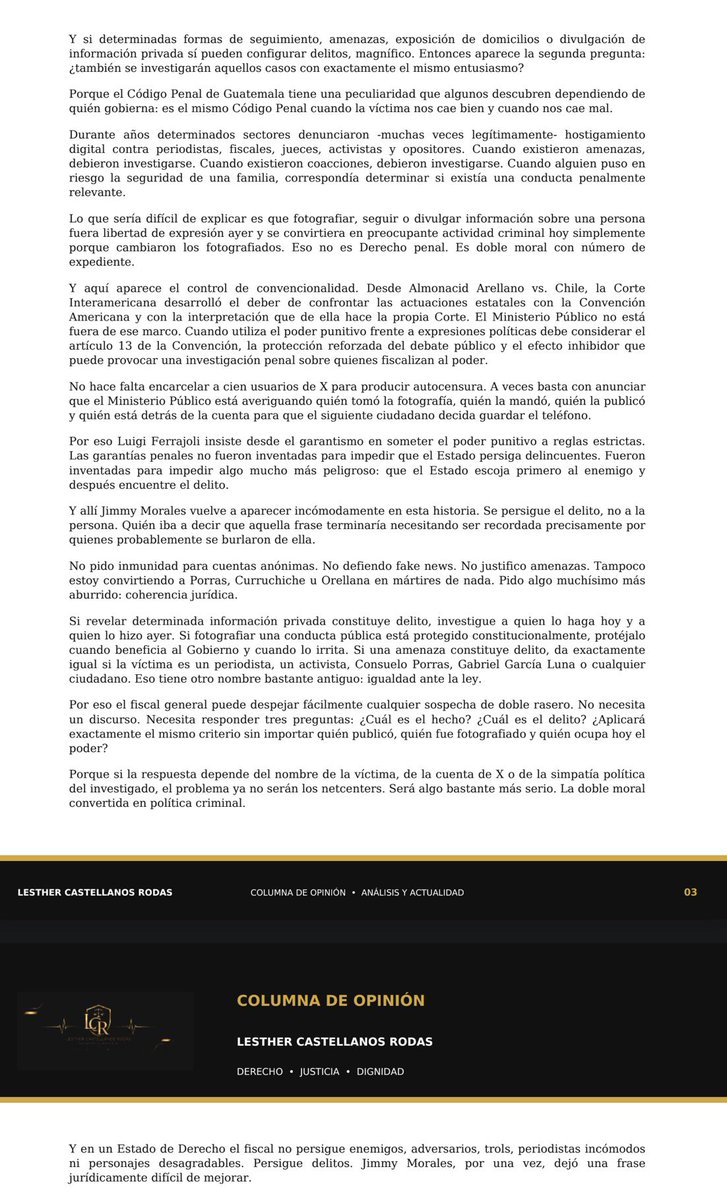 RMendezRuiz's tweet photo. Lesther Castellanos @castellanosles escribió: 
“El Estado puede investigar una amenaza. Lo que no puede investigar como delito es una especie denominada "netcenter".
"Netcenter" no aparece en el Código Penal. "Cuenta madre" tampoco. "Trol" mucho menos. Y hasta donde sé todavía no hemos incorporado el delito de caerle mal al Gobierno.”