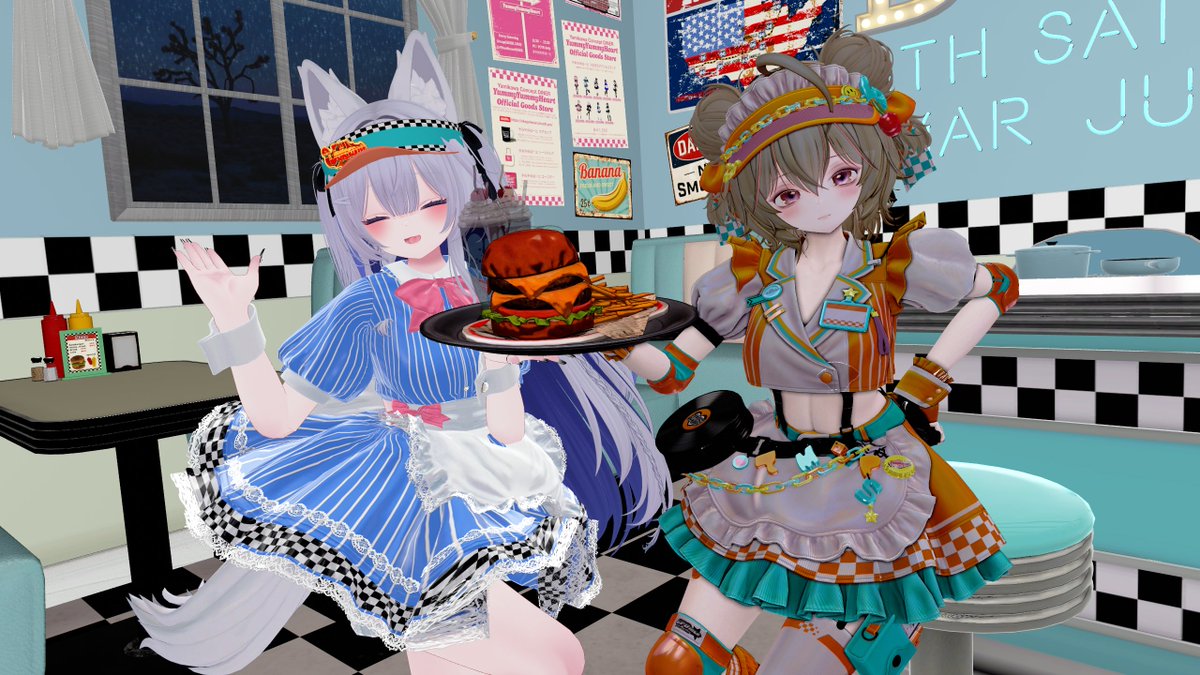 chobomaru_vrc's tweet photo. 途中からだけど参加できた！！

ワールド自体がめっちゃいいフォトスポットになってて神でした！

一緒に写真撮ってくれた人達ありがとう！！！！！！！！

 #ダイナー改変集会 https://t.co/PsqFGk2Q5Z