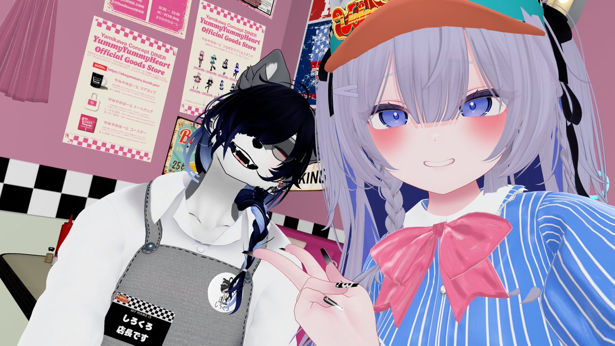 chobomaru_vrc's tweet photo. 途中からだけど参加できた！！

ワールド自体がめっちゃいいフォトスポットになってて神でした！

一緒に写真撮ってくれた人達ありがとう！！！！！！！！

 #ダイナー改変集会 https://t.co/PsqFGk2Q5Z