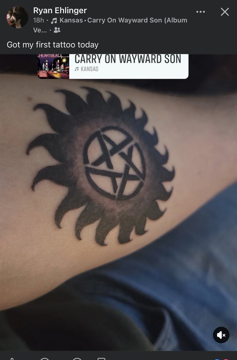 MaddieRansom's tweet photo. My cousin got a @cw_spn tattoo 🖤 https://t.co/C02ejBt9qo