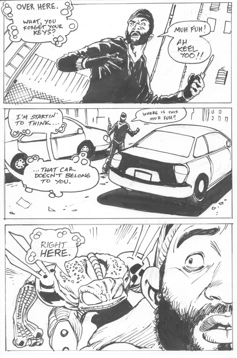 EthanVanSciver's tweet photo. Jon Malin is doing the 24 Hour Comic challenge right now.  You have to write, pencil, ink and letter a 24 page comic in a concurrent 24 hours.  Only a few people have ever successfully completed this challenge, and it's usually lead to madness.  

Last night I thought I'd see what doing a One Hour Page would be like.  I did these two in one hour each.  It is stressful as hell.   And, you know, look at 'em.

But Jon's got a plan!  His minimalist natural style should make this a more natural looking result.  This is a marathon!  Go to his channel and cheer him on!