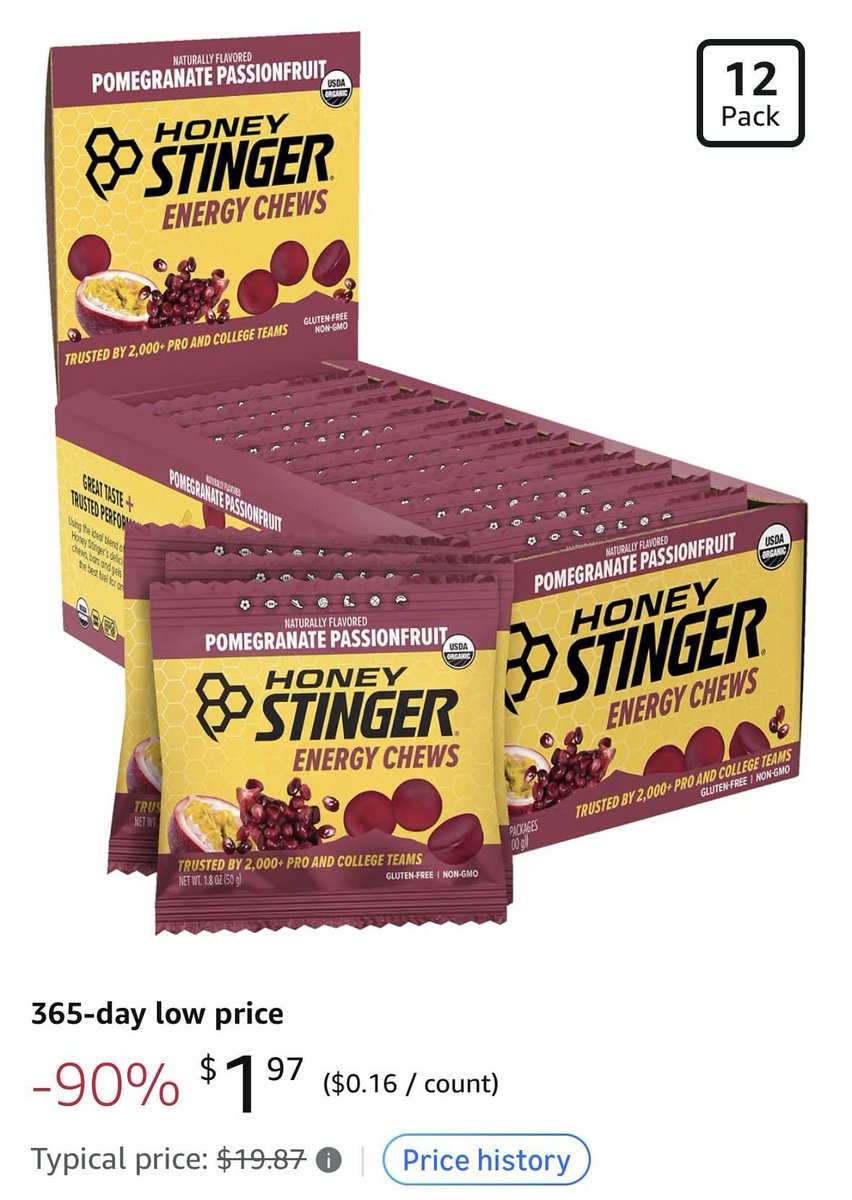 Pricerrors's tweet photo. $1 HONEY STINGER POMEGRANATE 12-PACK 🚨

Was $20 → NOW $1

https://t.co/mhu5yxqgMC #ad 

365-day low + limited stock - Won’t last long!