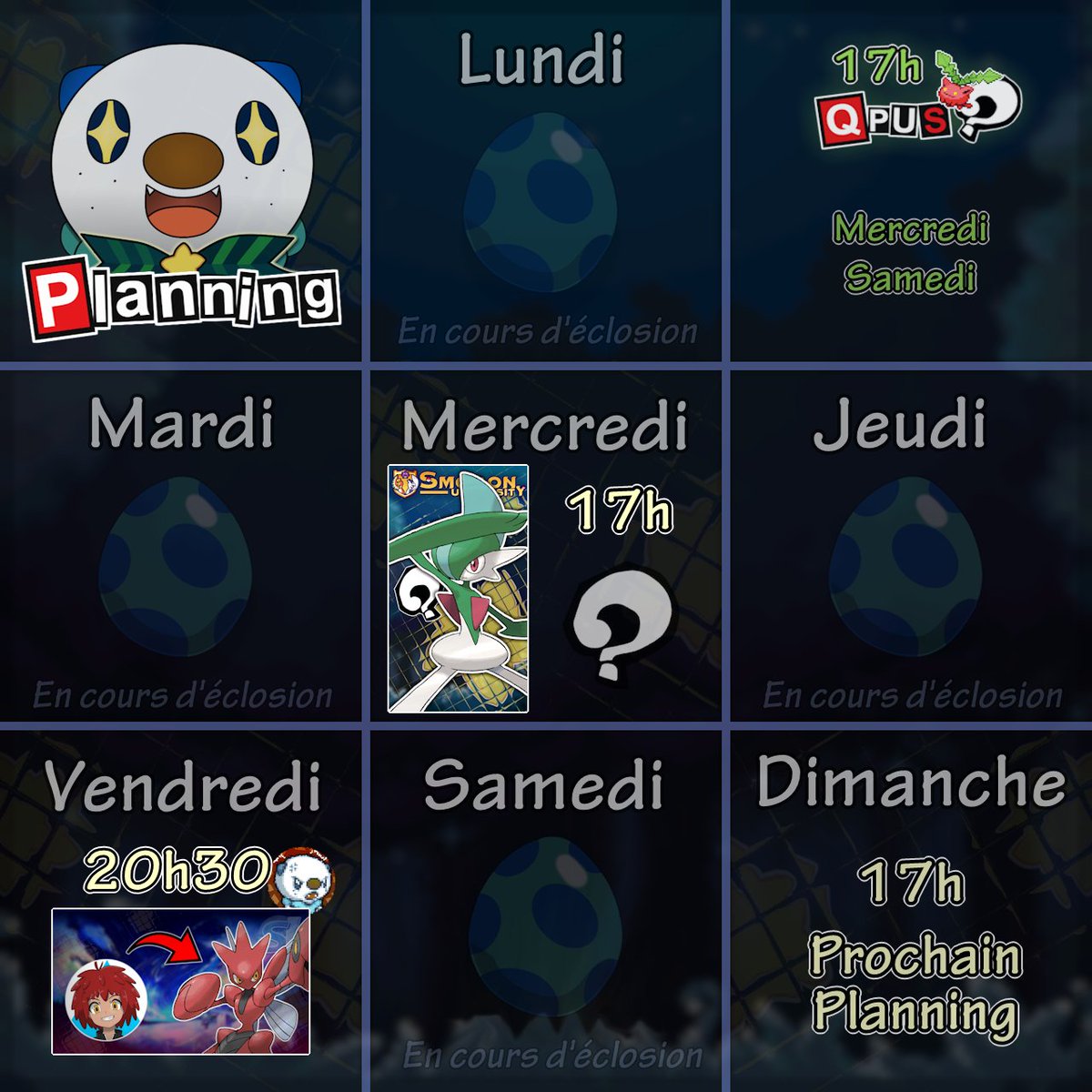 GivraClem's tweet photo. Planning de la semaine du Lundi 28/09 au Dimanche 04/10 ! 
Nouveau concept Vendredi prochain, de 20h30 à 21h 🔥 https://t.co/oghWKnFymJ