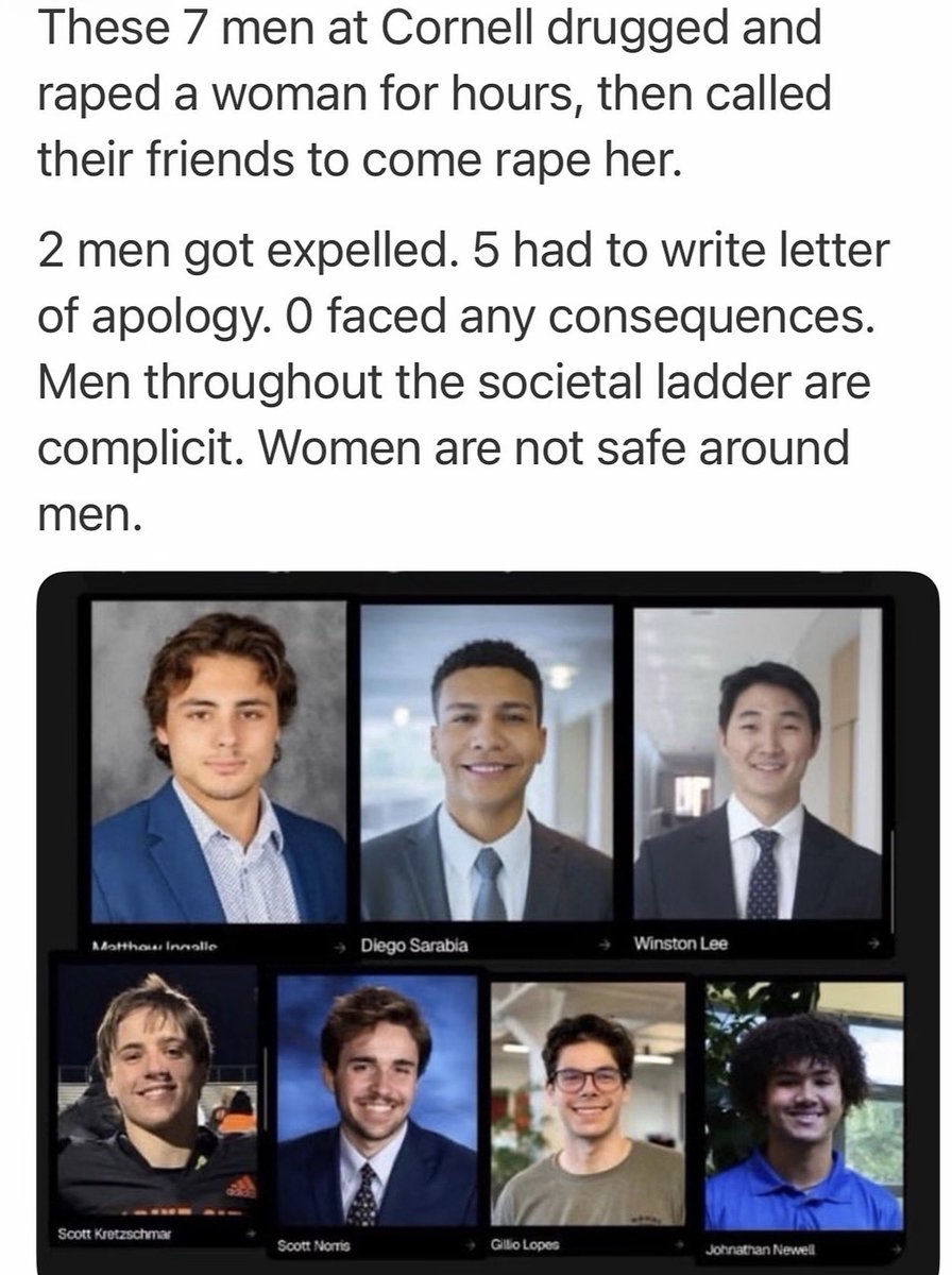 mandaconda__'s tweet photo. If these sadistic Cornell rapists aren’t going to face at least some prison time, do women a solid… and sterilize them all. https://t.co/cZrNDIuGUQ