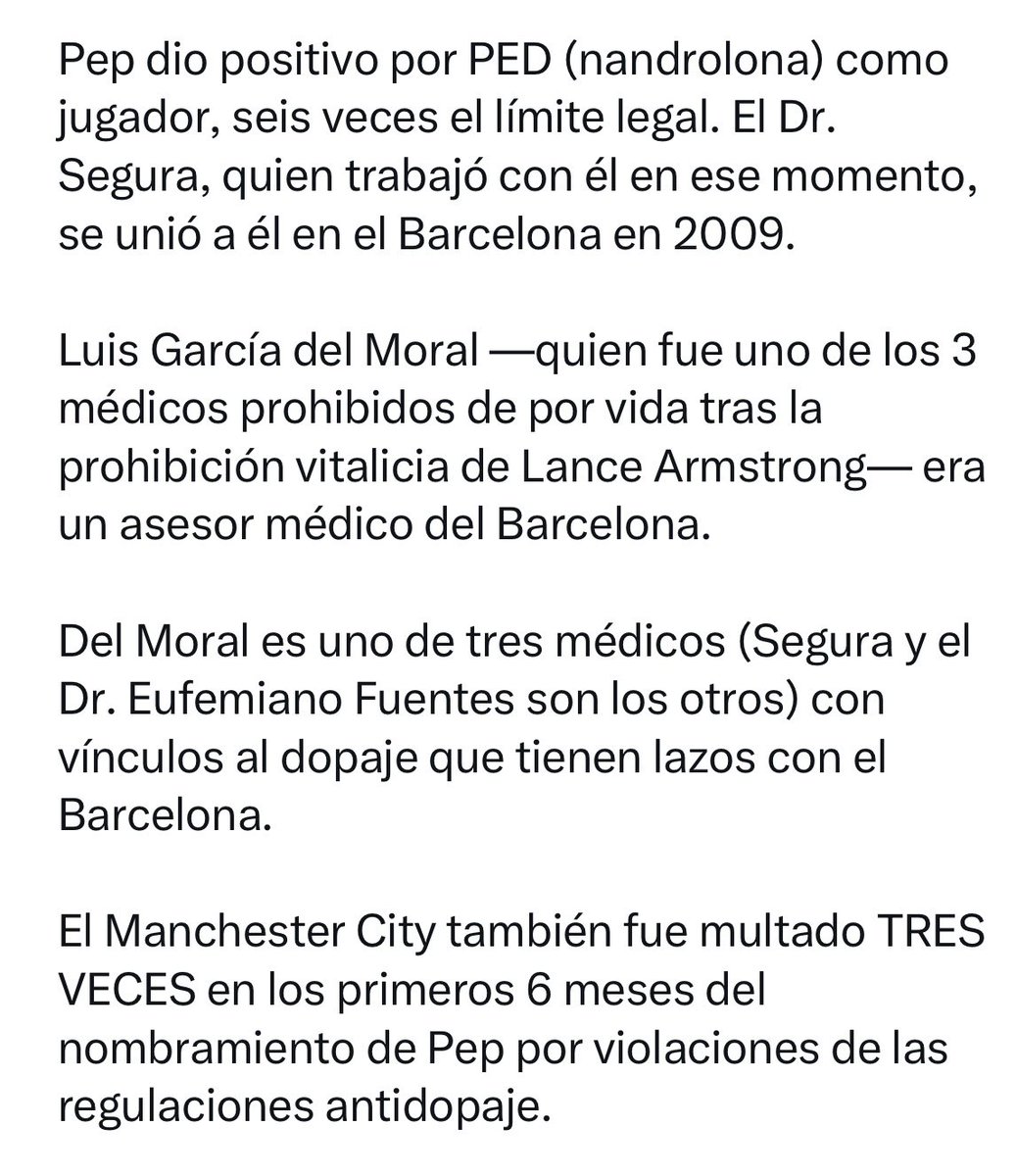 KikoMatamoros's tweet photo. Guardiola, el @FCBarcelona y el doping. Añadir que en el momento en que los análisis de sangre en Inglaterra se comenzaron a realizar sobre sangre seca, el rendimiento del City descendió dramáticamente y lo perdió todo. https://t.co/h1wcVVMvGl