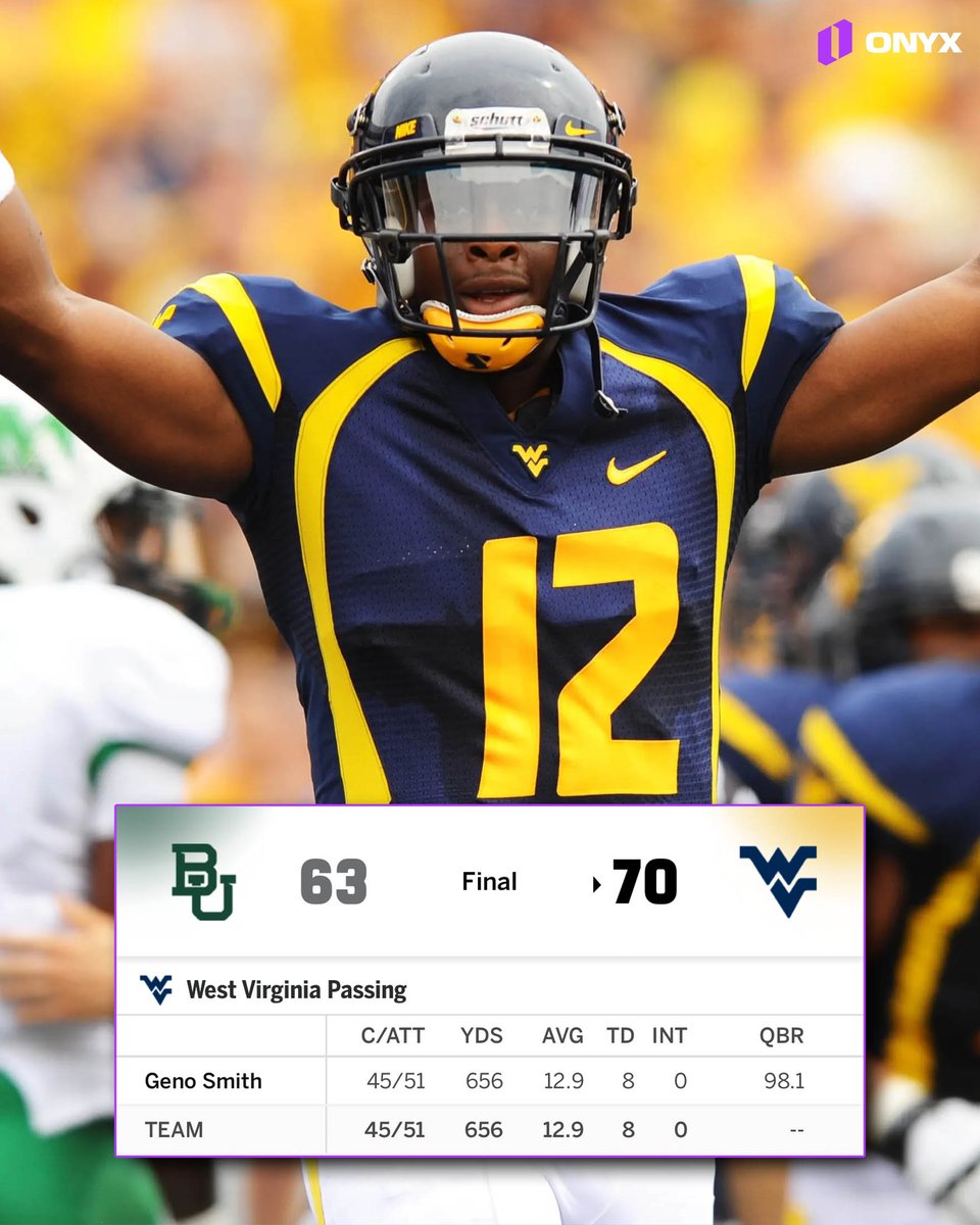 OnyxOdds's tweet photo. 14 years ago this weekend, we witnessed Geno Smith put up the craziest QB stat line in college football history https://t.co/AGqpSX6Sem