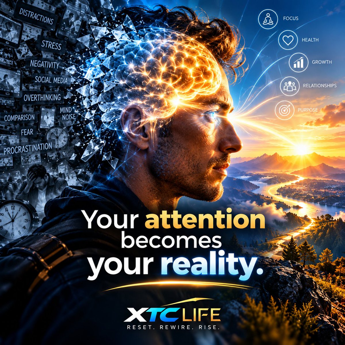 XTCLifeHQ's tweet photo. Your attention becomes your reality.

What you watch, think about, repeat, and give energy to eventually shapes your mind—and your life.

Protect your attention like it matters.

Because it does.

#XTCLife #Focus #Mindset #Awareness #PersonalGrowth https://t.co/Se7yFUbaUk