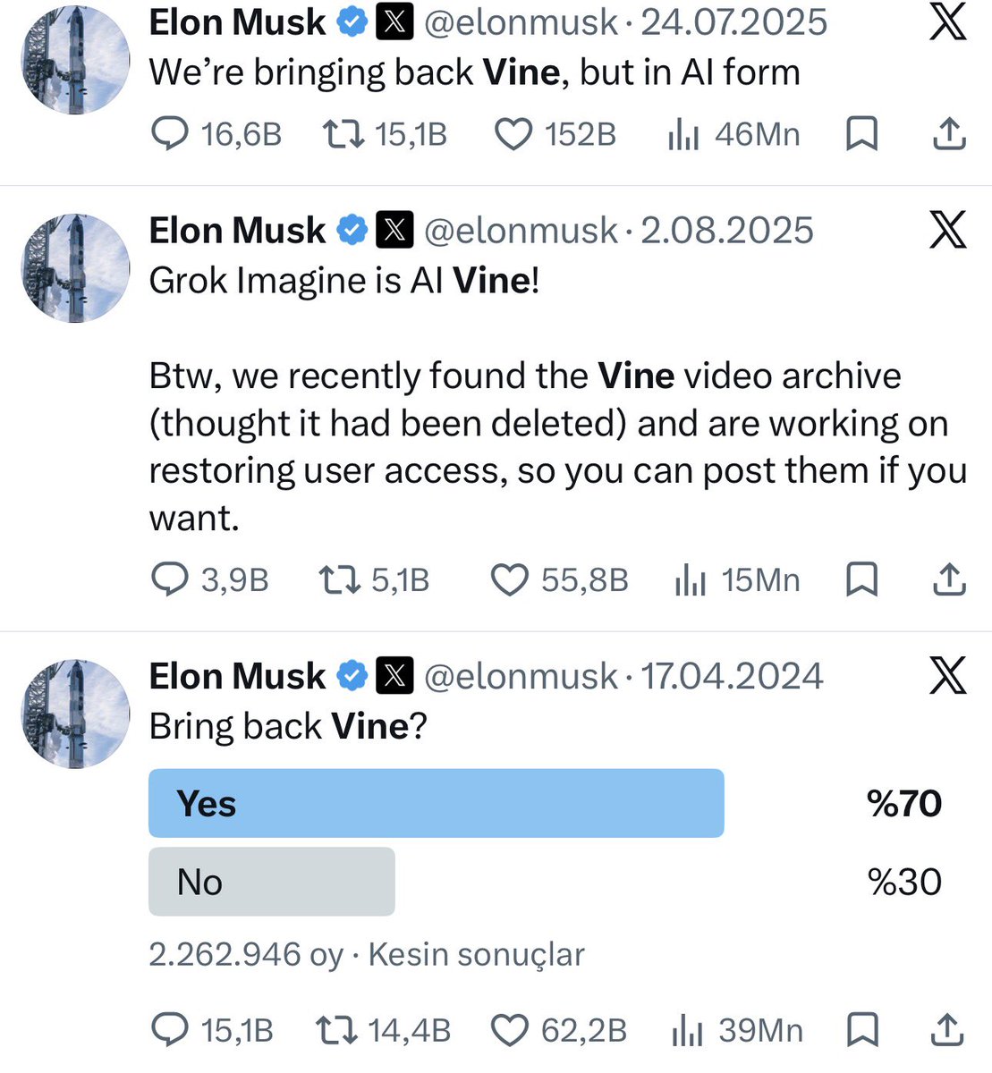 CoinBorsaX's tweet photo. $VINE 🟢

I bought VINE today. 😉
My average entry: $0.0071

Current price: ~$0.0081
Market Cap: ~$8.1M
Circulating Supply: ~999.96M VINE
Max Supply: 1B VINE
Liquidity: ~$1.73M

And now comes the interesting part… 👀

Elon Musk previously asked:

“Bring back Vine?”

Elon Musk’s post  

He later said Vine would return in AI form.

Now imagine this: 

If Elon Musk / X ever makes an official acquisition, integration, or major announcement involving Vine…

VINE is currently sitting at only around $8M market cap.

It’s not hard to imagine what could happen to the narrative  and the price. 👀🔥

No official acquisition has been announced.
But the connection is certainly worth watching.

I’m already in. 🟢

#VINE #Solana #ElonMusk #X #Crypto