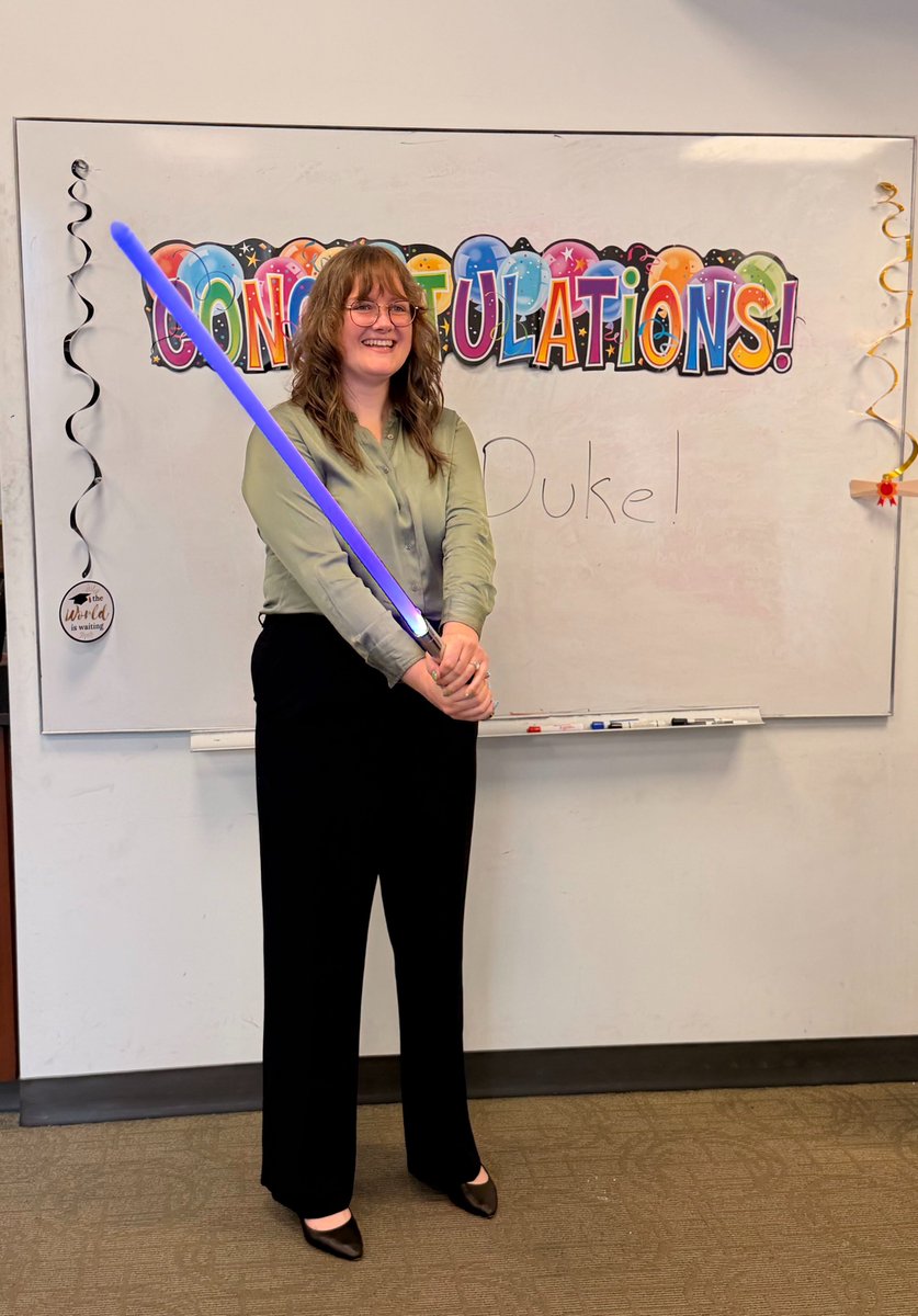 ParasramLab's tweet photo. Cheers to Dr. Alana Duke! The fourth Jedi Knight of the
@ParasramLab! Dr. Duke will pursue her postdoctoral studies at Northwestern University with the
@kalowlab! May the force be with you! https://t.co/MnDjFMujUV