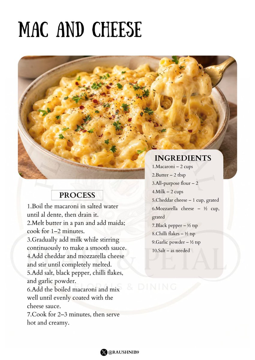 Raushnib9's tweet photo. #MacAndCheese #VegetarianFood #VegetarianRecipes #EasyMeals #Pasta #ComfortFood #FoodInspiration #PlateAndPetal https://t.co/cCvqgvkg0M